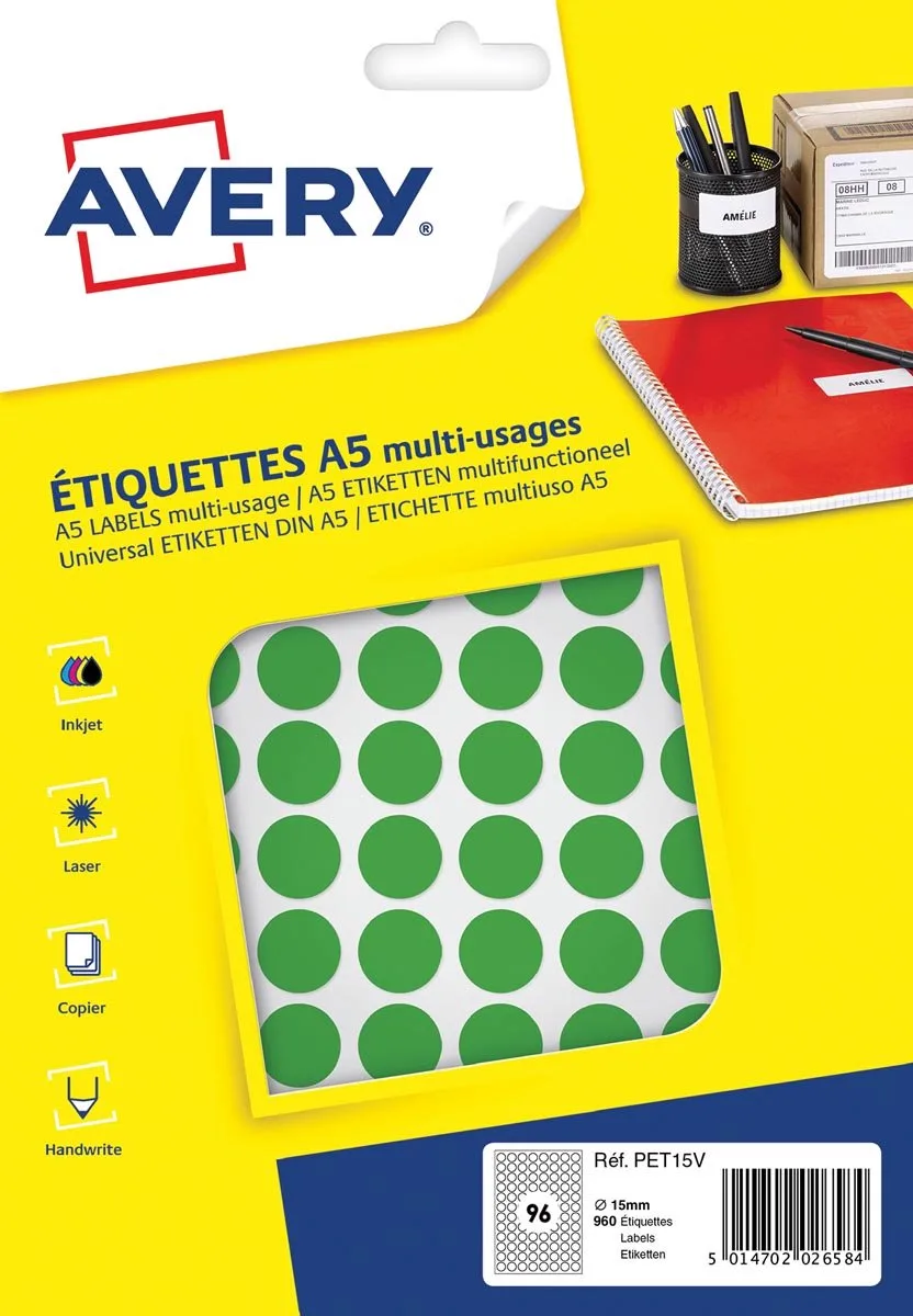 Etiketten Rond 15 Mm Papier 168 Stuks van Avery in Groen – productfoto