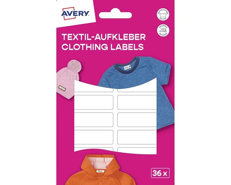 Etiketten Textilaufkleber 45x13mm 36 Stück Motiv weiß de Avery en Multicolore – photo produit