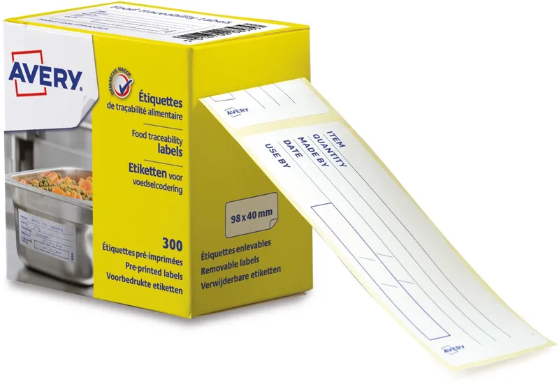 etiketten voedselcodering, HACCP, ft 98 x 40 mm, dispenser van 300 afscheurbare etiketten, Engels van Avery – productfoto