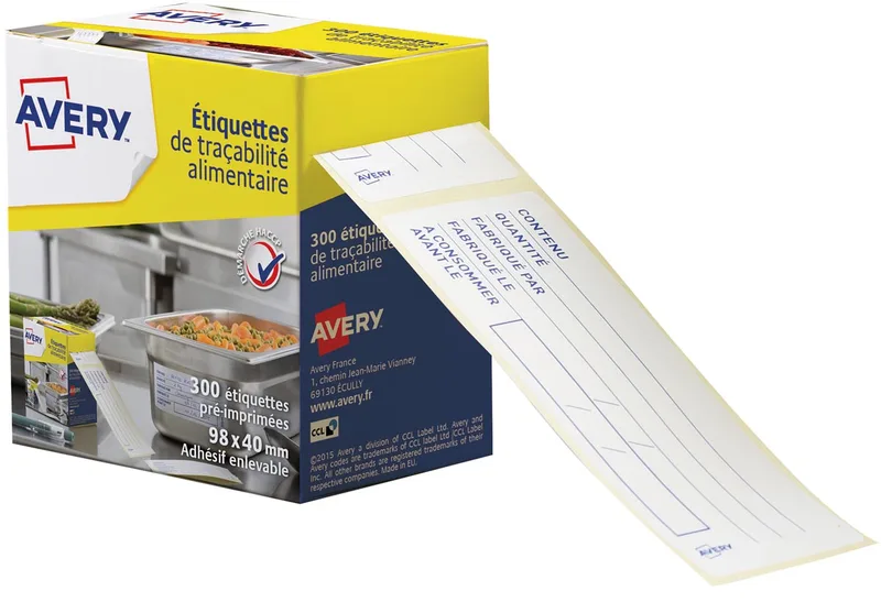etiketten voedselcodering, HACCP, ft 98 x 40 mm, dispenser van 300 afscheurbare etiketten, Frans by Avery – product photo
