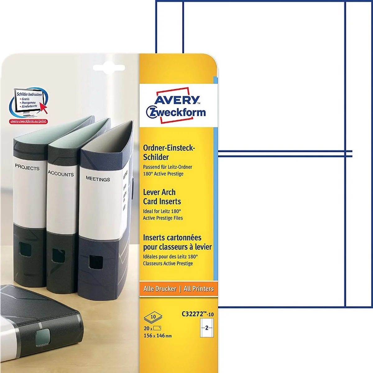 Etiketten voor inlegvellen 156x146mm voor Leitz 180° Active Prestige de Avery en Blanc – photo produit