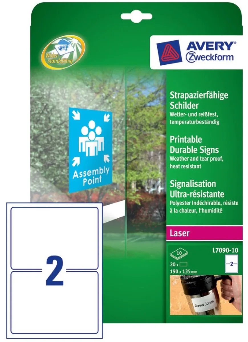 ETIKETTEN, WEER, WATER EN TEMPERATUUR BESTENDIG, 190x135mm van Avery in Wit – productfoto