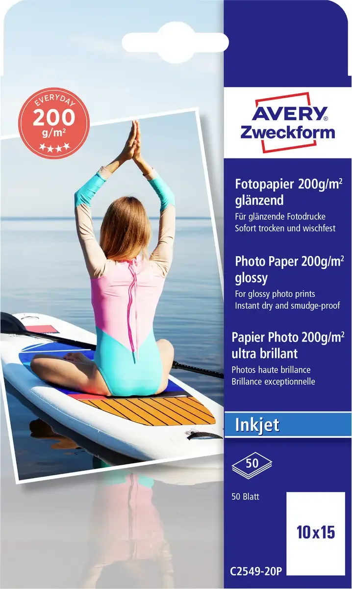 Everyday C2549-20P Fotopapier 10 x 15 cm 200 g/m² 50 Blatt Glänzend von Avery – Produktfoto
