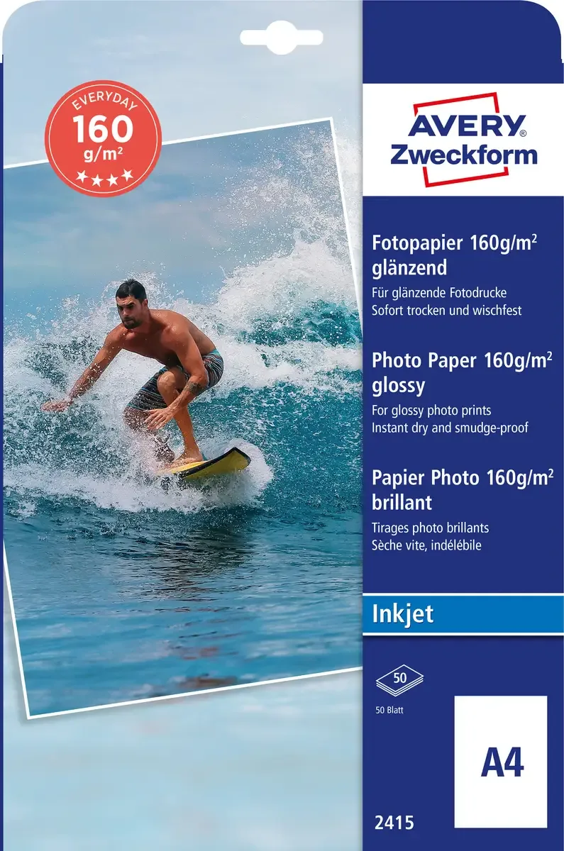 Everyday Inkjet Photo Paper glossy 2415 Fotopapier DIN A4 160 g/m² 50 Blatt Glänzend von Avery – Produktfoto