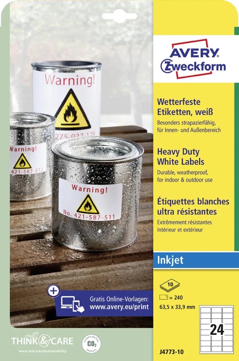 folie-etiketten, weersbestendig, 99,1 x 42,3 mm, inkjet by Avery in White – product photo