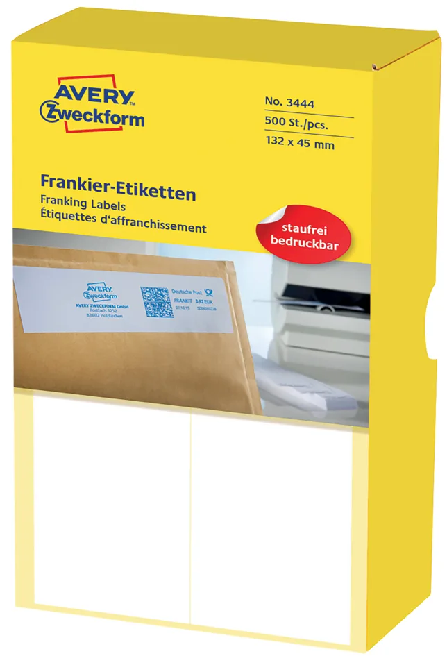 Frankier-Etiketten, 128 x 38 mm, doppelt fra Avery – produktbillede