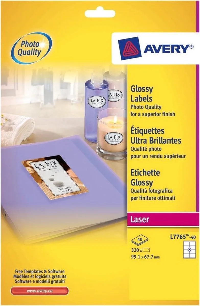 Glanzende Etiketten, 99,1 x 67,7 mm, permanent klevend van Avery in Wit – productfoto