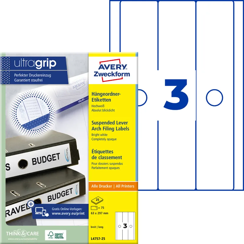 Hängeordnerrücken-Etiketten, 63 x 297 mm fra Avery – produktbillede