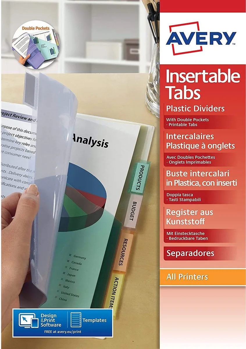 insteekmappen Showtas A4 Avery PP m/tabs/set 6 fra Avery i Flerfarvet – produktbillede
