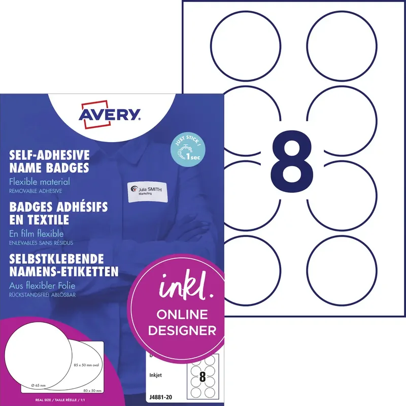 J4881-20 Namensschild Kennzeichnungsetiketten (B x H) 65 mm x 65 mm 160 St. de Avery – photo produit