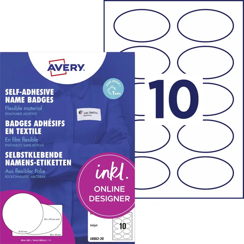 J4882-20 Namensschild Kennzeichnungsetiketten (B x H) 85 mm x 50 mm 200 St. de Avery – photo produit