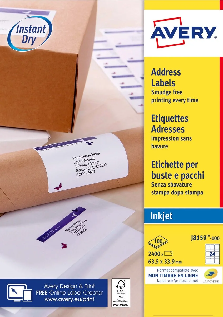 J8159-100 adreslabels de Avery en Blanc – photo produit