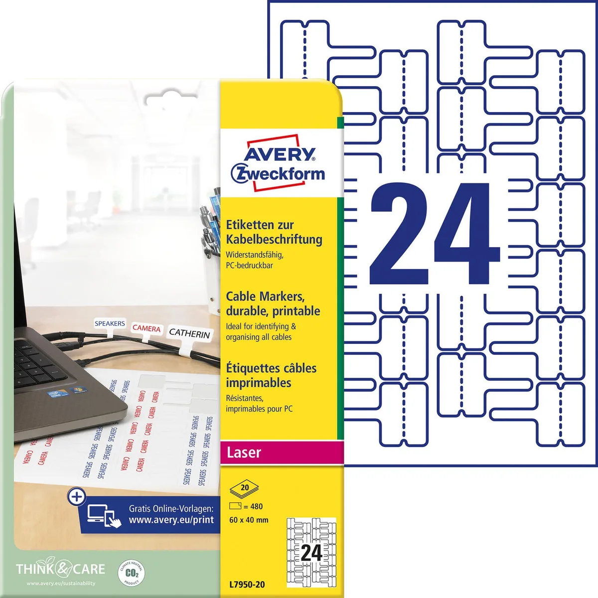 Kabelbeschriftungs-Etiketten 60,0 x 40,0 mm från Avery – produktbild