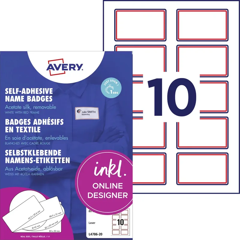 L4786-20 Namensschild Kennzeichnungsetiketten (B x H) 85 mm x 50 mm 200 St. by Avery – product photo