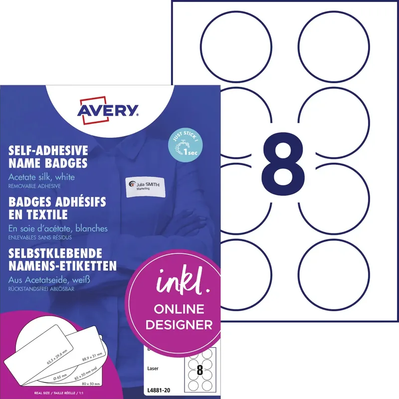 L4881-20 Namensschild Kennzeichnungsetiketten (B x H) 65 mm x 65 mm 160 St. by Avery – product photo