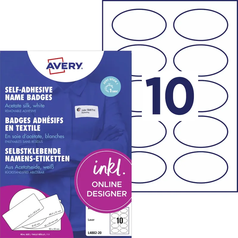 L4882-20 Namensschild Kennzeichnungsetiketten (B x H) 85 mm x 50 mm 200 St. de Avery – photo produit
