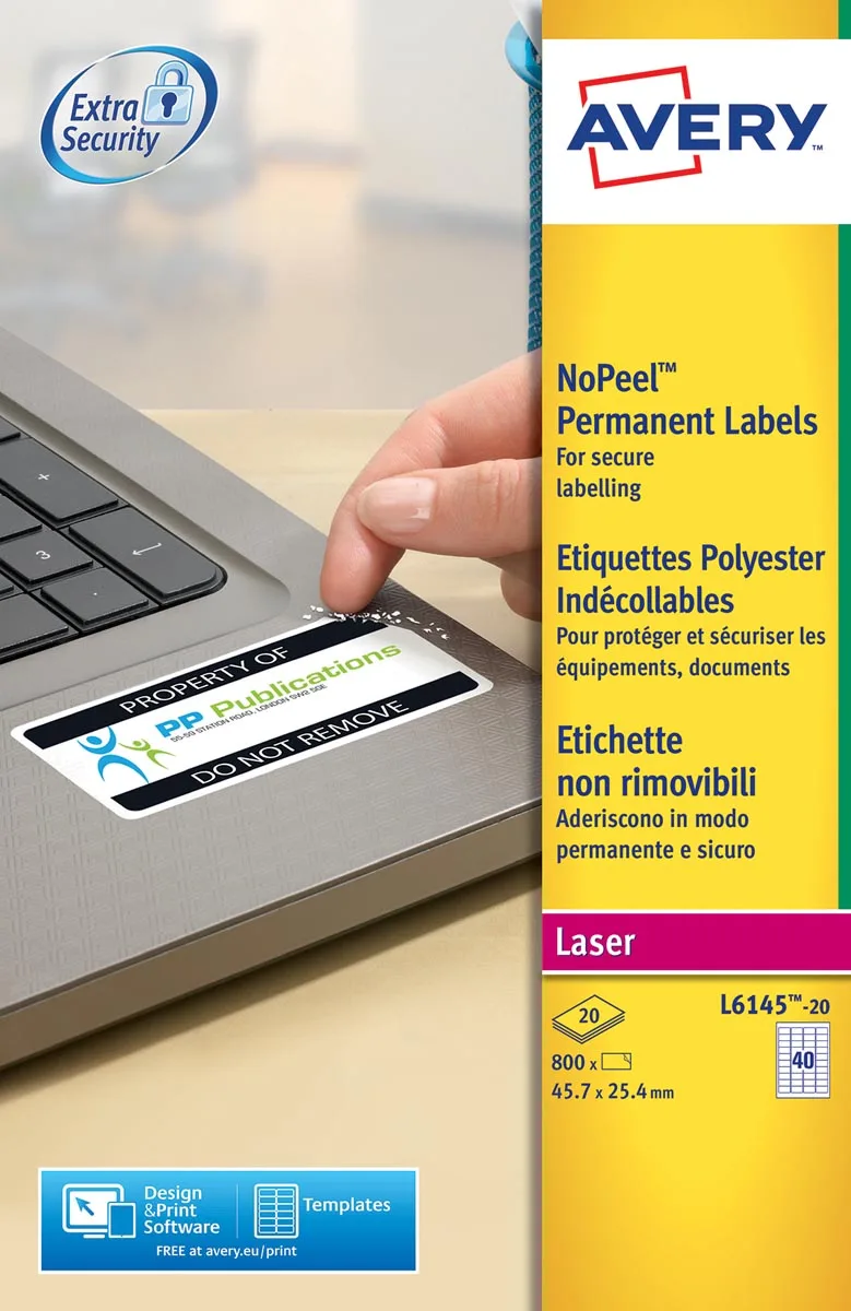 L6145-20 NoPeel etiketten ft 45,7 x 25,4 mm (b x h), 800 etiketten, wit by Avery – product photo
