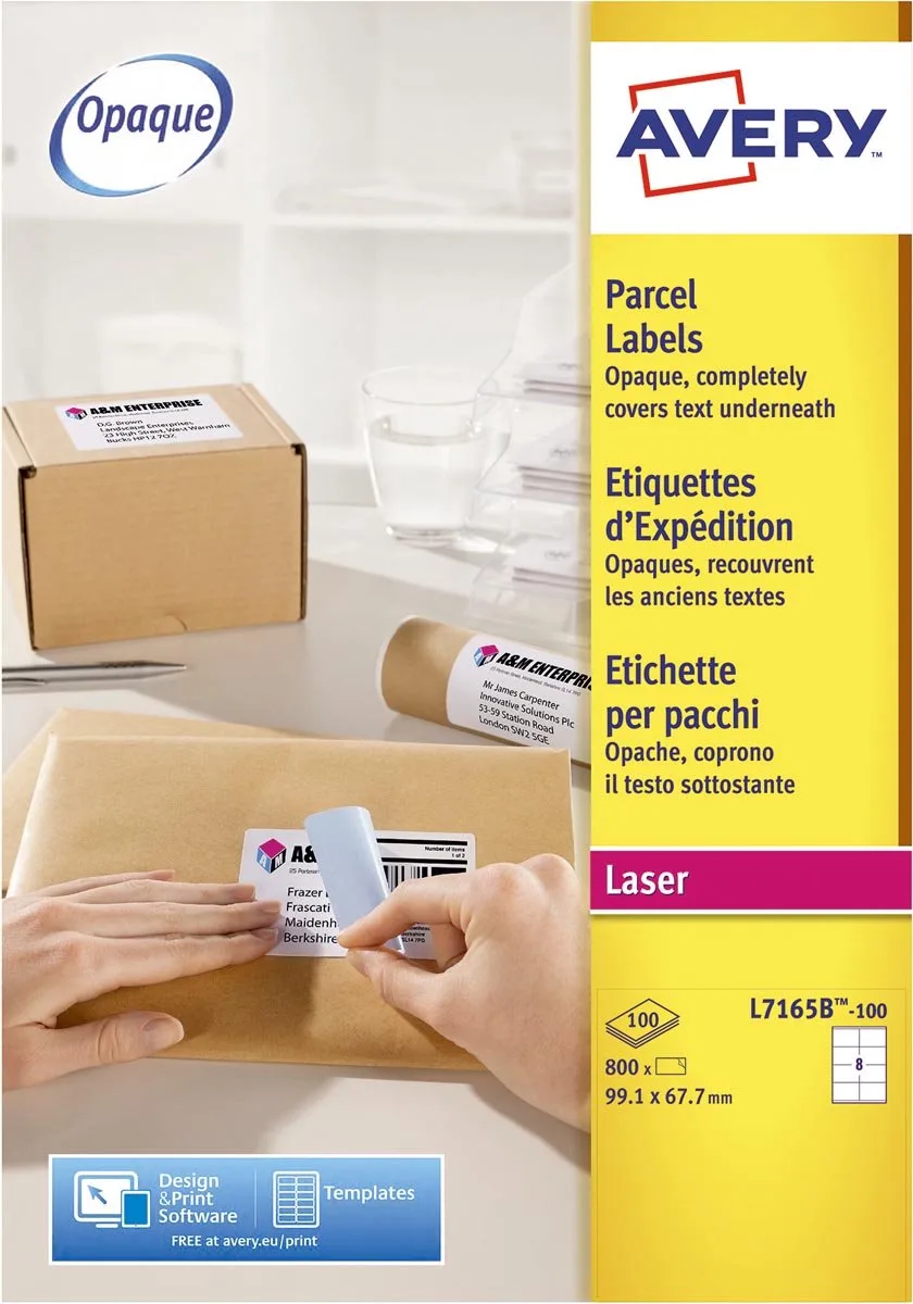 L7165B-100 BlockOut zelfklevende etiketten QuickPeel, ft 99,1 x 67,7 mm (b x h), 800 etiketten 5 stuks från Avery i 99, 1 × 67, 7 mm – produktbild