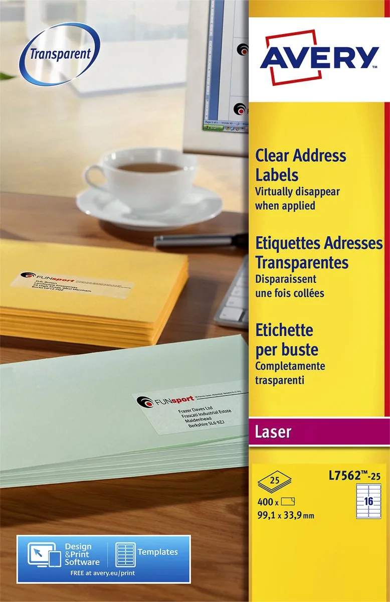 L7562-25 adreslabels de Avery en Transparent – photo produit