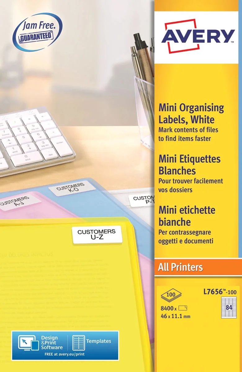 L7656-100 mini etiketten ft 46 x 11,1 mm (b x h), wit, doos 8400 stuks fra Avery – produktbillede