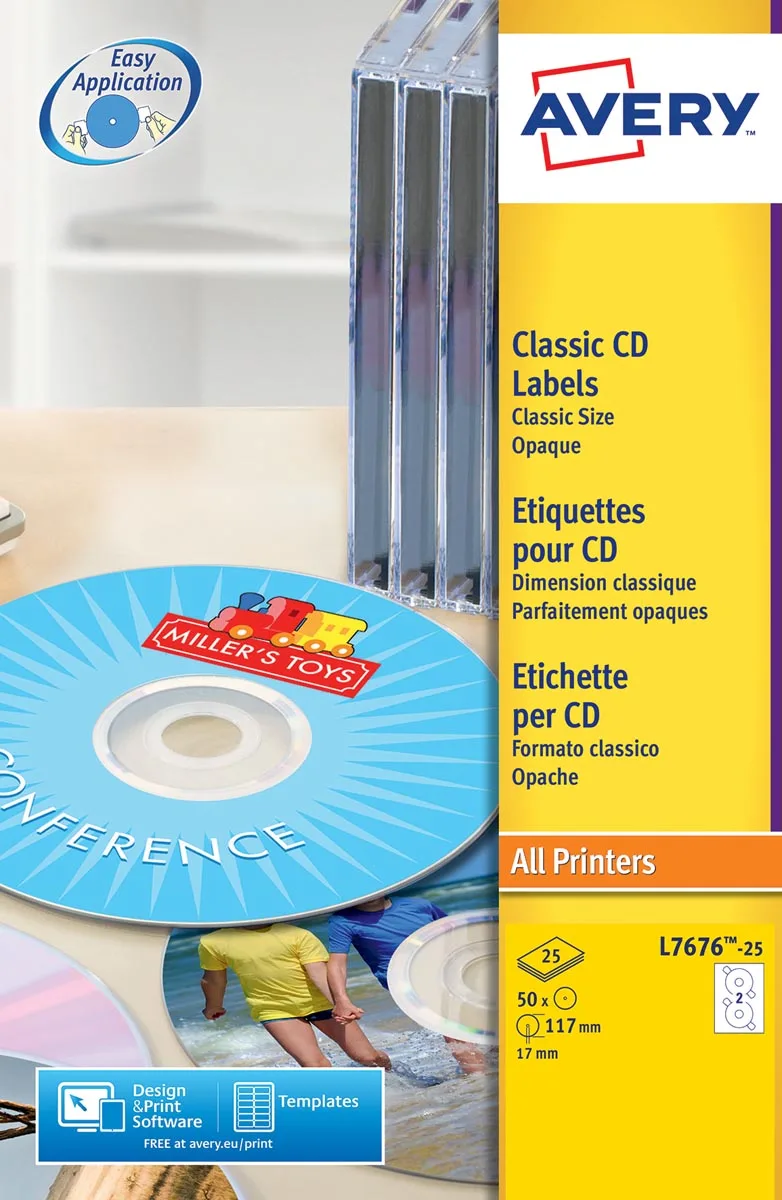 L7676-25 CD etiketten, diameter 117 mm, 50 etiketten, wit by Avery – product photo