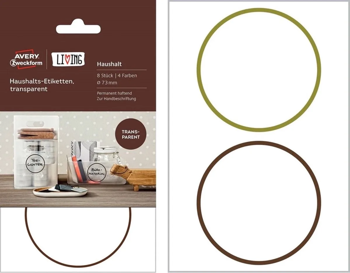 LIVING Haushalts-Etiketten, Durchm. 73 mm von Avery in Transparent – Produktfoto