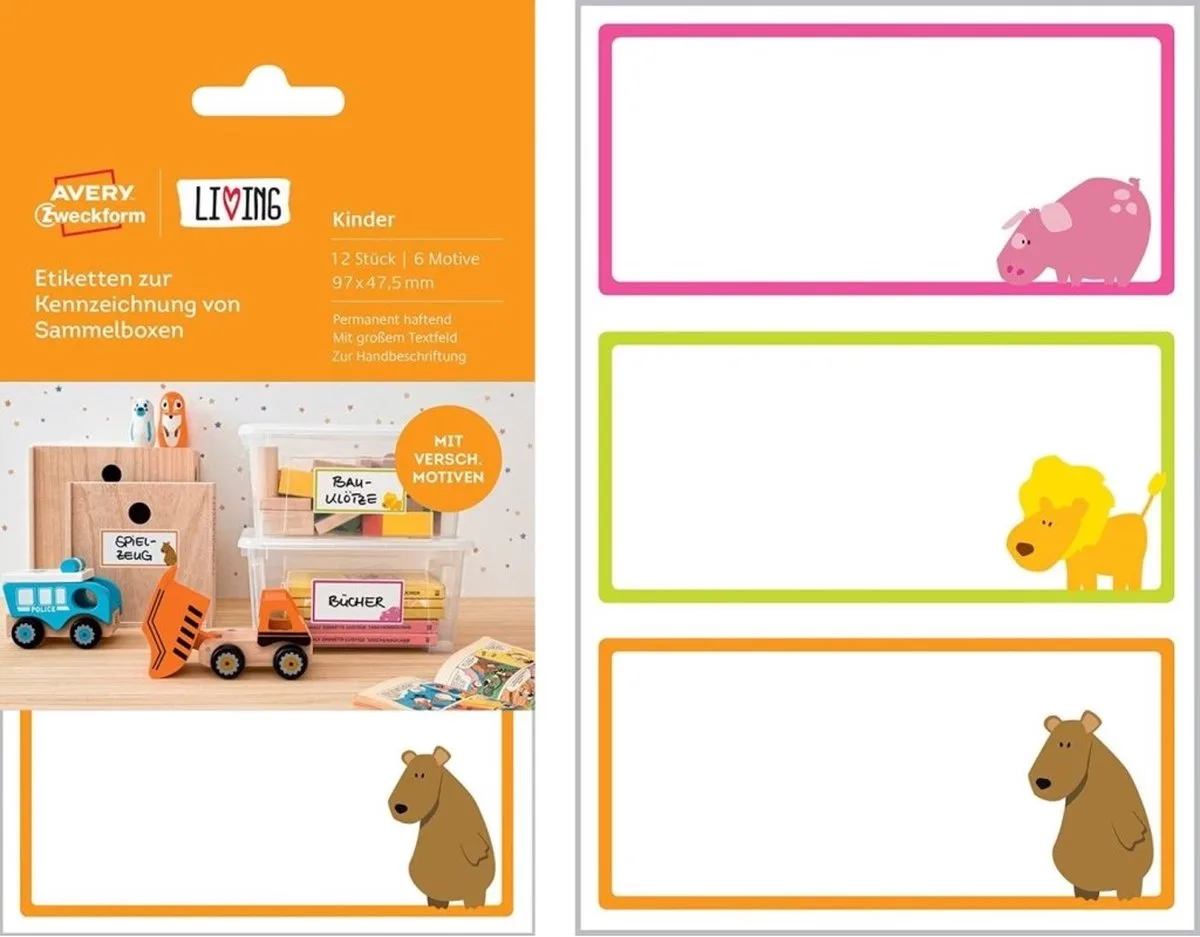 LIVING Kennzeichnungs-Etiketten, 97x47,5 mm de Avery en Blanc – photo produit