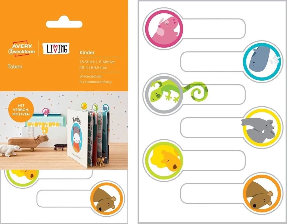 LIVING Kinderen 18x tabbladen 28,4x69,5mm de Avery en Blanc – photo produit