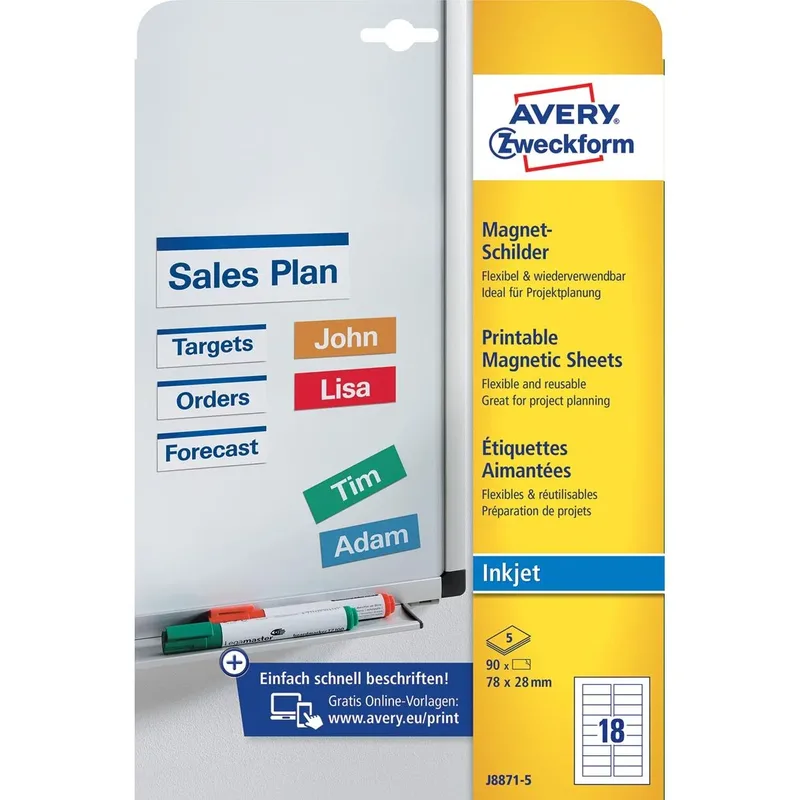 magneetetiketten, ft 78 x 28 mm, zonder coating, 90 etiketten, wit fra Avery – produktbillede