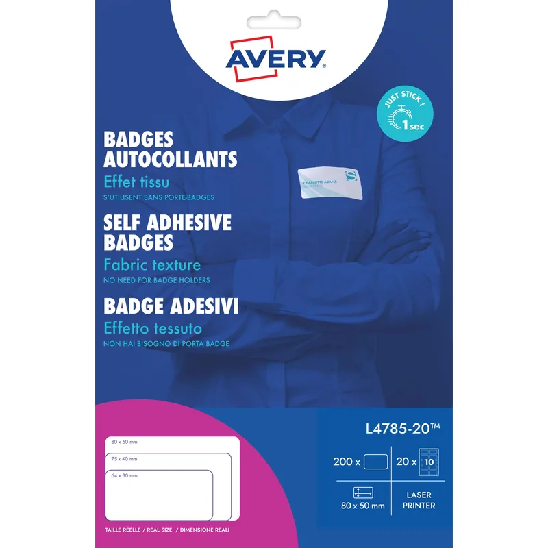 Naambadge etiket avery l4785-20 80x50mm 200st | 5 stuks van Avery – productfoto