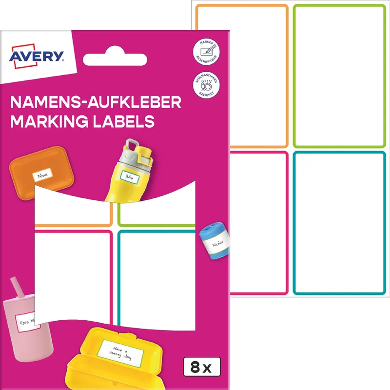 Namens-Etiketten, Folie, 48 x 70 mm, Rahmen farbig fra Avery – produktbillede