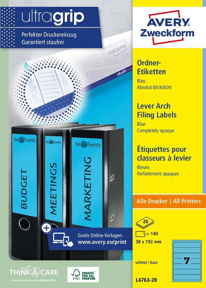 Ordnerrücken-Etiketten, 38 x 192 mm, blau från Avery – produktbild