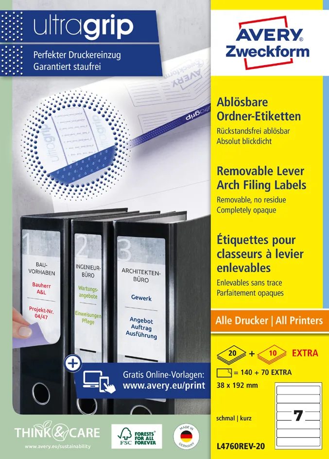 Ordnerrücken-Etiketten, 38x192 mm, ablösbar von Avery – Produktfoto