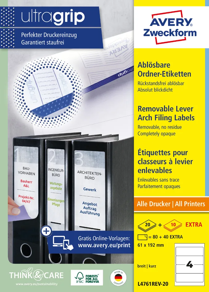 Ordnerrücken-Etiketten, 61x192 mm, ablösbar från Avery – produktbild
