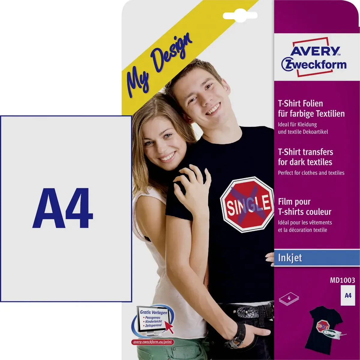 T-Shirt Transferfilm colour textils 4sh A4 från Avery i Vit – produktbild
