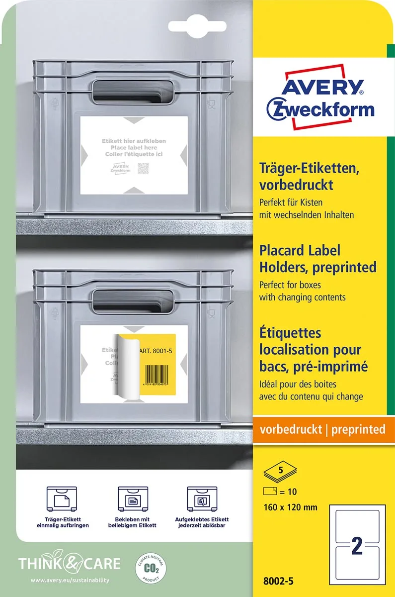 positioneeretiket voorbedrukt, ft 160 x 120 mm, wit, pak van 10 etiketten van Avery – productfoto