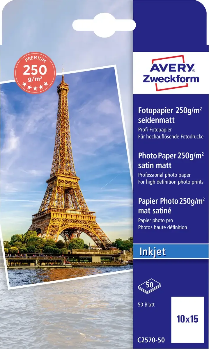 Premium C2570-50 Fotopapier 10 x 15 cm 250 g/m² 50 Blatt Seidenmatt de Avery – photo produit