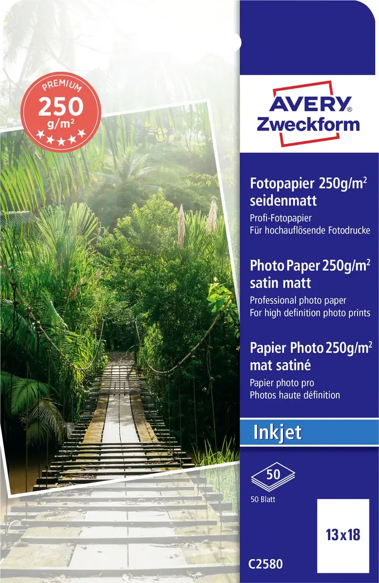 Premium C2580 Fotopapier 13 x 18 cm 250 g/m² 50 Blatt Seidenmatt by Avery – product photo