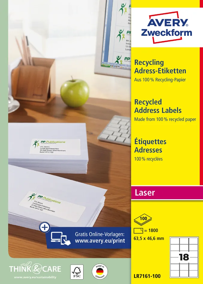 Recycling Adress-Etiketten, 63,5 x 38,1 mm de Avery – photo produit