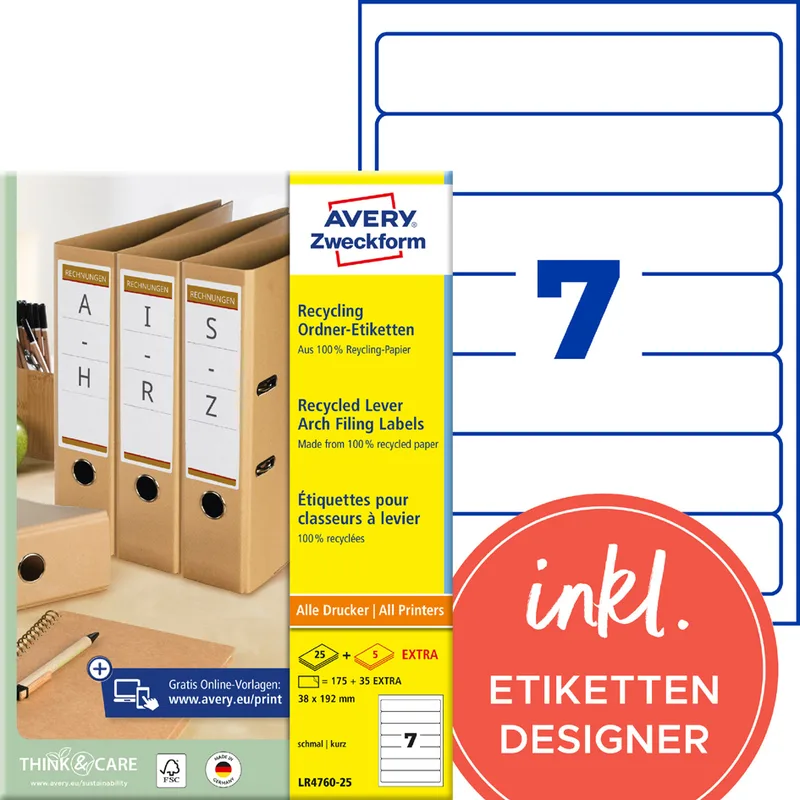 Recycling Ordnerrücken-Etiketten, 38 x 192mm by Avery – product photo