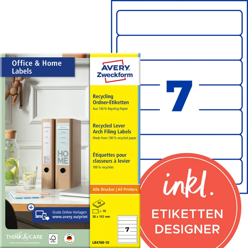 Recycling-Ordnerrücken-Etiketten Home Office fra Avery – produktbillede