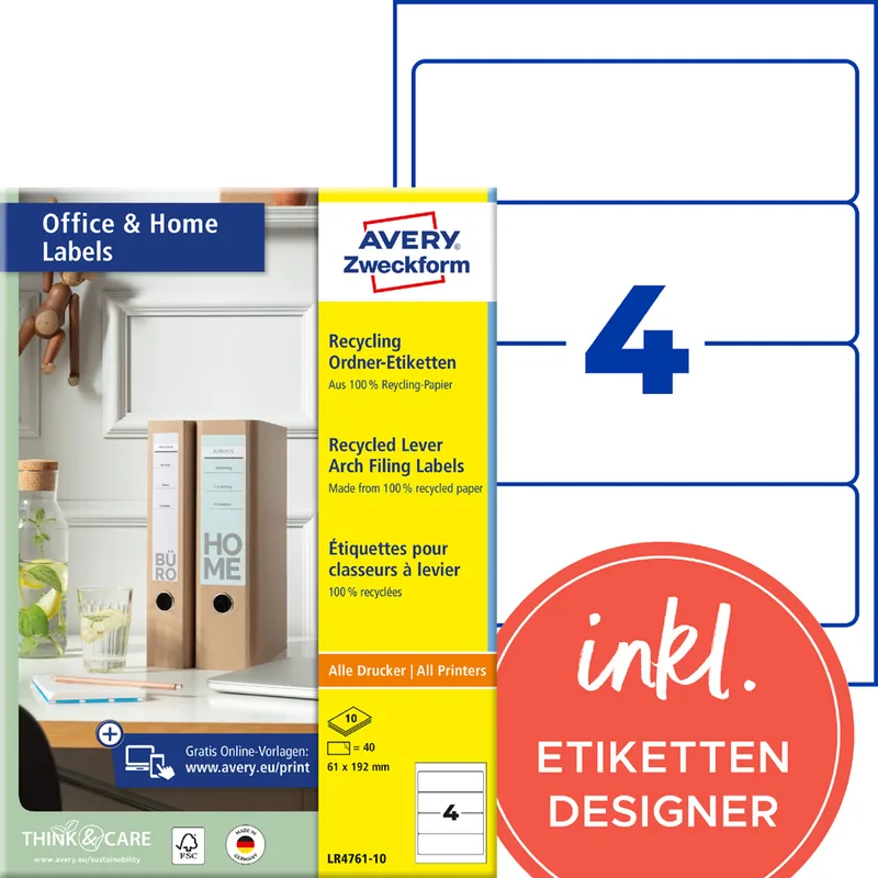 Recycling-Ordnerrücken-Etiketten Home Office de Avery – photo produit