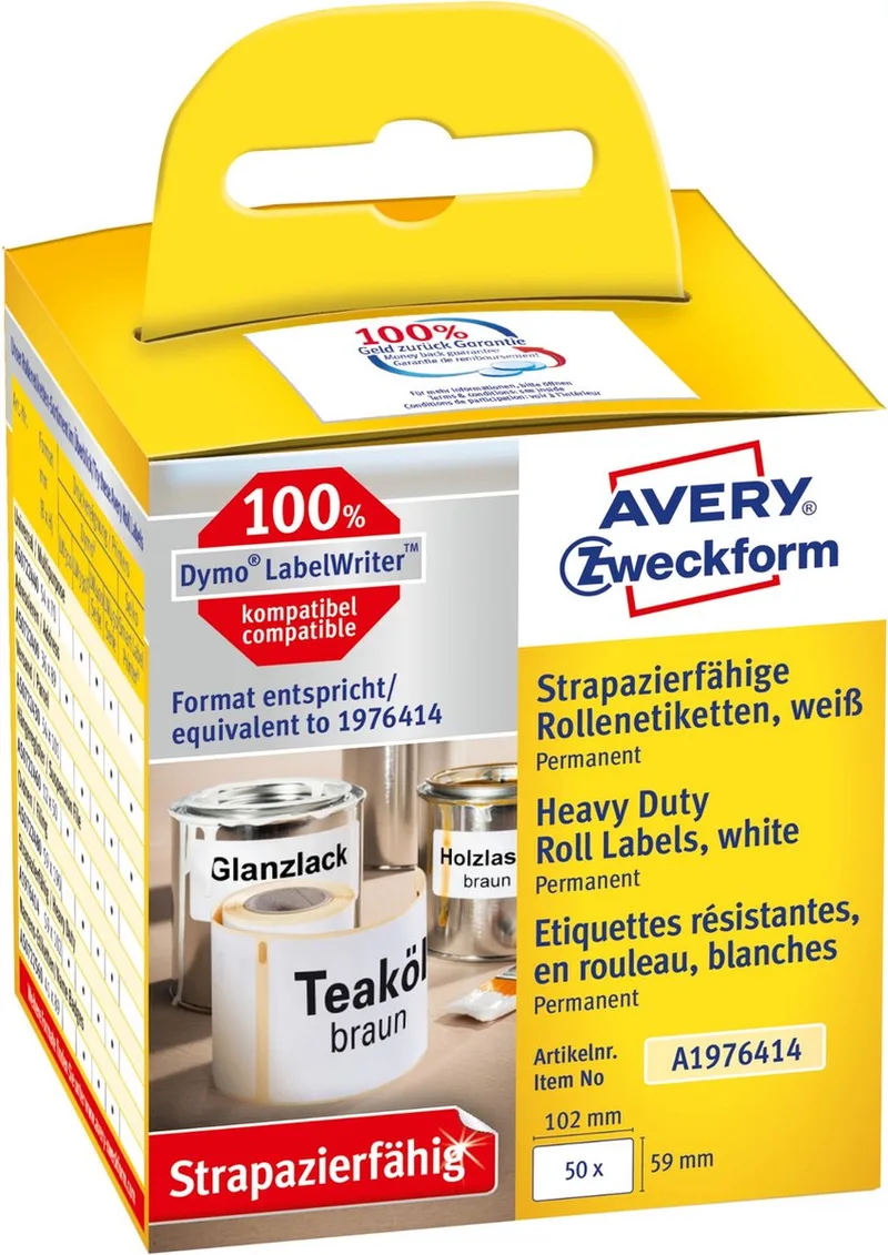 Rol met etiketten 59 x 102 mm Folie 50 stuk(s) Permanent A1976414 Universele etiketten de Avery en Blanc – photo produit