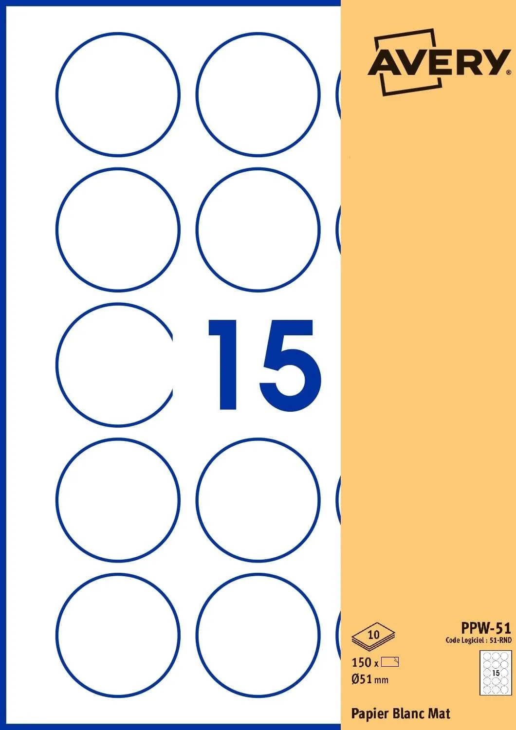 Ronde Zelfklevende Labels 51mm Papier 150 Stuks de Avery en Blanc – photo produit