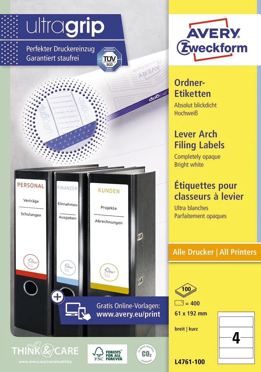 Rugetiket avery breed 61x192mm zelfklevend | 5 stuks von Avery in Weiß – Produktfoto