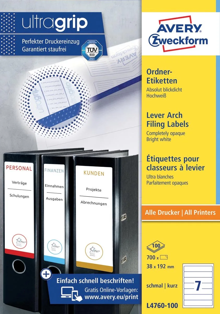 Rugetiket avery smal 38x192mm zelfklevend | 5 stuks van Avery in Wit – productfoto