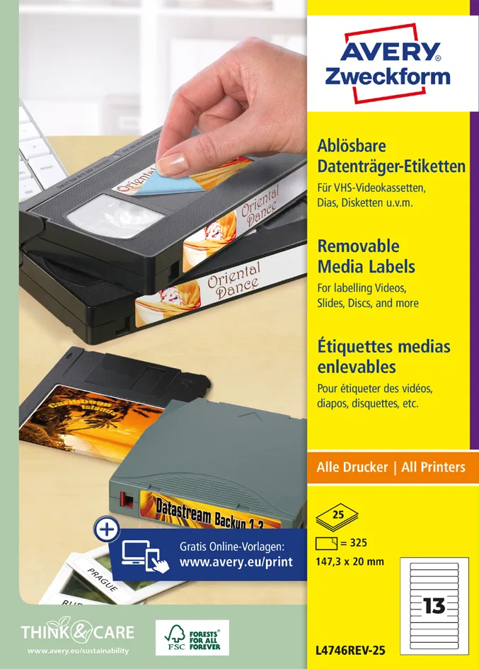 Stick+Lift Etiketten, 78,7 x 46,6 mm, weiß van Avery – productfoto