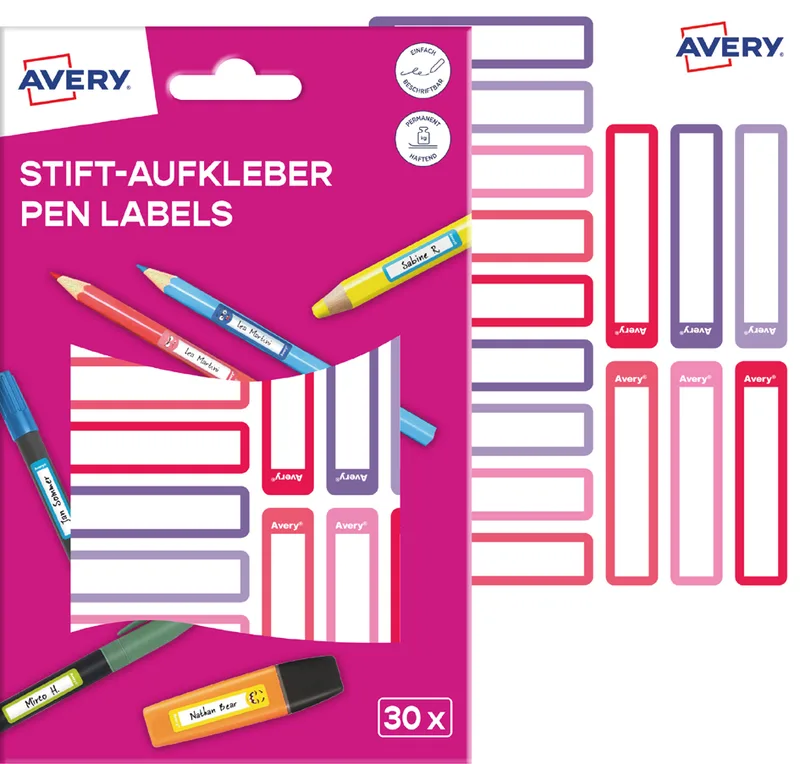 Stift-Etiketten, Papier, 10 x 50 mm, Rahmen Rosatöne de Avery – photo produit