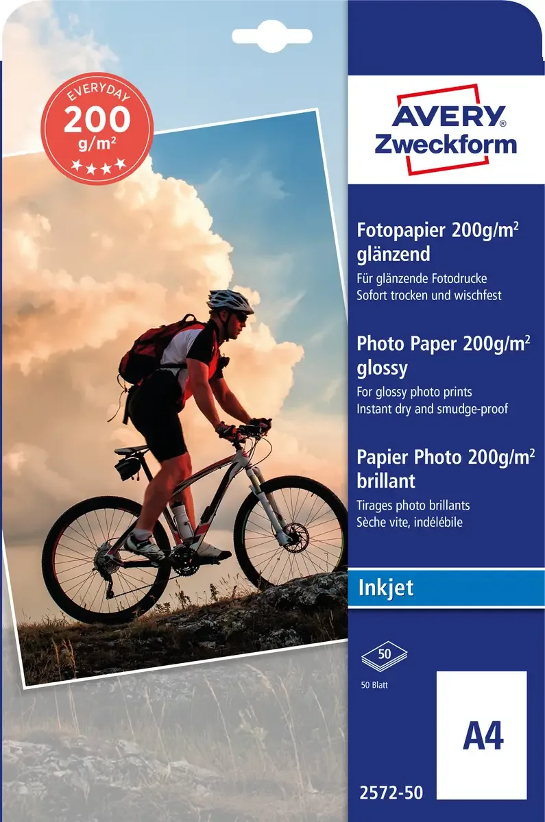 Superior Photo Paper Inkjet BIG PACK 2572-50 Fotopapier DIN A4 200 g/m² 50 Blatt Hochglänzend von Avery – Produktfoto