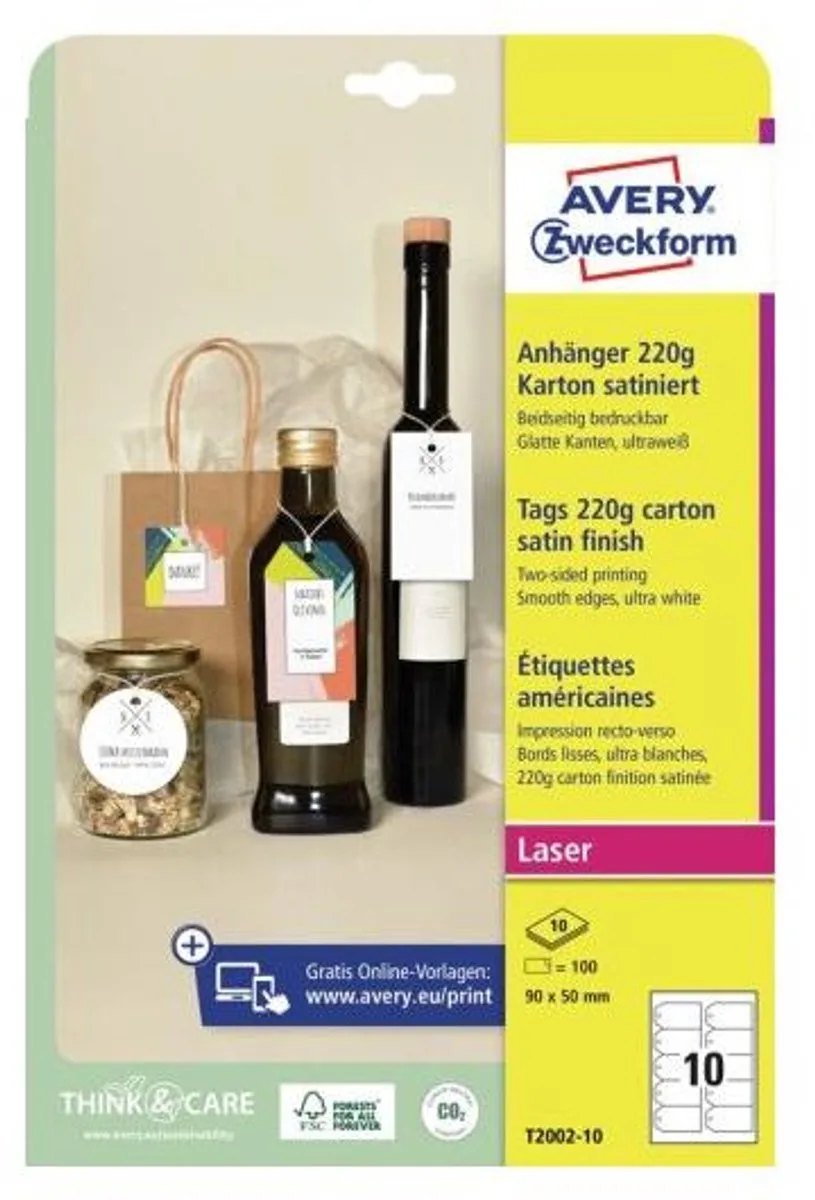 T2002-10 Labels 90 x 50 mm Karton 100 stuk(s) Niet hechtend Laser (kleur), Laser (zwart/wit) von Avery in Ultra-wit – Produktfoto